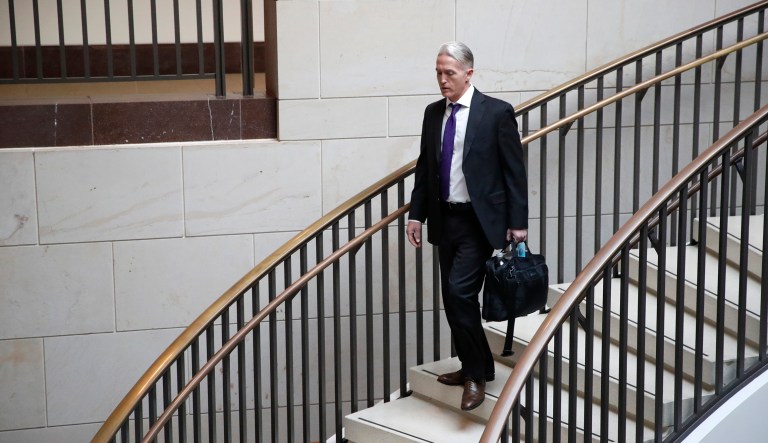 Rep. Trey Gowdy, R-S.C., walks down a stairwell to attend a House Intelligence Committee meeting interviewing former White House strategist Steve Bannon behind closed doors on Capitol Hill, Tuesday, Jan. 16, 2018, in Washington.