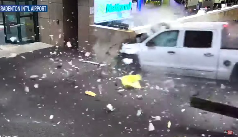 VIDEO: Florida man crashes truck through wall at airport