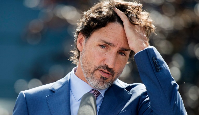 Prime Minister Justin Trudeau speaks to reporters during a visit to the National Research Council of Canada (NRC) Royalmount Human Health Therapeutics Research Centre facility in Montreal, Monday, Aug 31, 2020