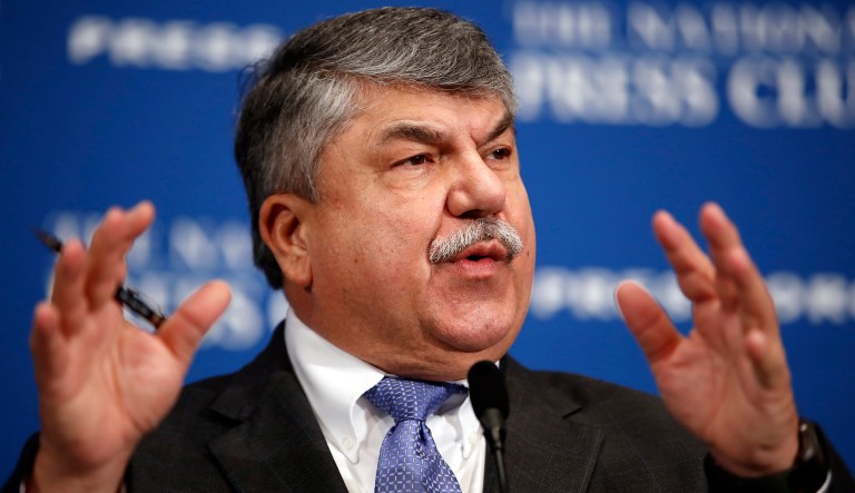 AFL-CIO president Richard Trumka speaks at the National Press Club in Washington, Tuesday, April 4, 2017.