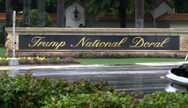 This June 2, 2017 frame from video shows the Trump National Doral in Doral, Fla. President Trump's decision to pull out of the Paris climate agreement could accelerate damage to his familyâs real estate empire in the coming decades, especially his properties that lie just feet from the encroaching sea in low-lying South Florida such as the Trump National Doral.