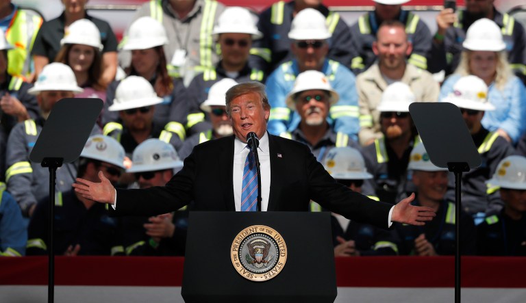President Donald Trump speaks on energy infrastructure at the Cameron LNG Export Terminal in Hackberry, La., Tuesday, May 14, 2019.