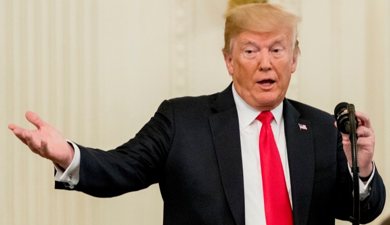 President Trump speaks at a ceremony in the East Room of the White House in Washington, Aug. 22, 2018.