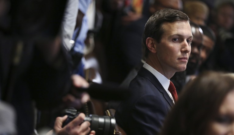 Jared Kushner, senior White House adviser and presidential son-in-law, listens during a meeting at the White House in Washington, D.C., on Aug. 1, 2018.