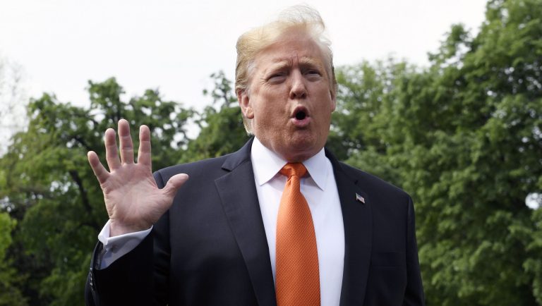 President Donald Trump and first lady Melania Trump board Marine One on the South Lawn of the White House, Thursday, April 18, 2019, for a short trip to Andrews Air Force Base, Md. They are spending the Easter weekend in Florida.  