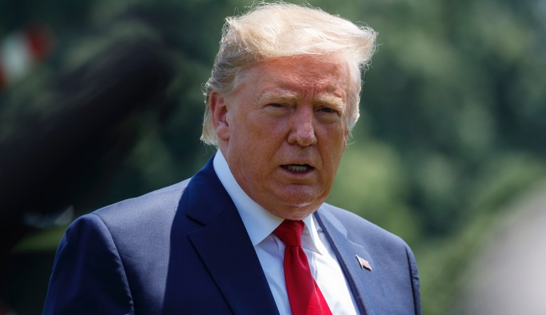 President Donald Trump prepares to speak to the media as arrives at the White House in Washington, Tuesday, July 30, 2019, as the returns from Virgina.