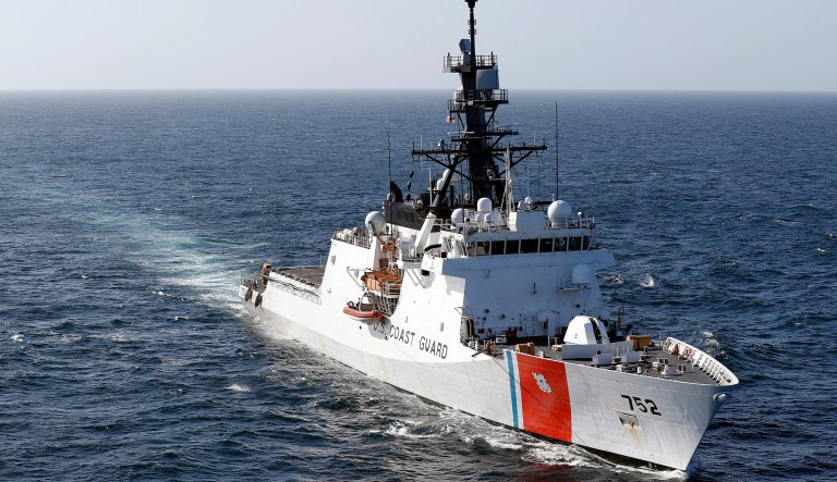 In this March 7, 2017 photo, the U.S. Coast Guard cutter Stratton steams through the eastern Pacific Ocean. The Stratton is one of the first US Coast Guard's national security cutters, the largest and most technologically advanced of the Coast Guard's new class of cutters.