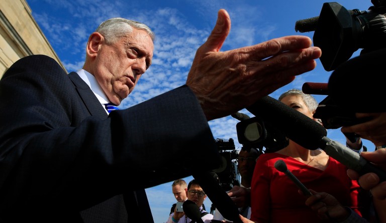 Secretary of Defense Jim Mattis speaks to reporters at the Pentagon on July 27, 2018.