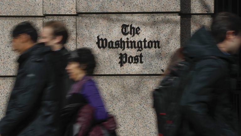 The One Franklin Square Building, home of The Washington Post newspaper, in downtown Washington, Thursday, Feb. 21, 2019. The Kentucky teen at the heart of an encounter last month with a Native American activist at the Lincoln Memorial in Washington is suing The Washington Post for $250 million, alleging the newspaper falsely labeled him a racist. His attorneys are threatening numerous other news organizations, including The Associated Press.