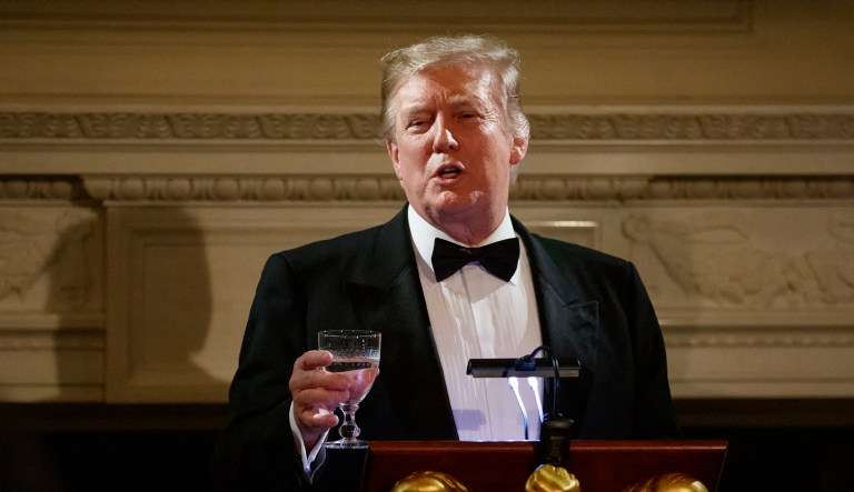 President Donald Trump speaks at the Governors' Ball at the White House in Washington, Sunday, Feb. 24, 2019.