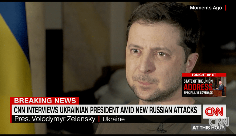 Volodymyr Zelensky speaks to CNN from an underground bunker.
