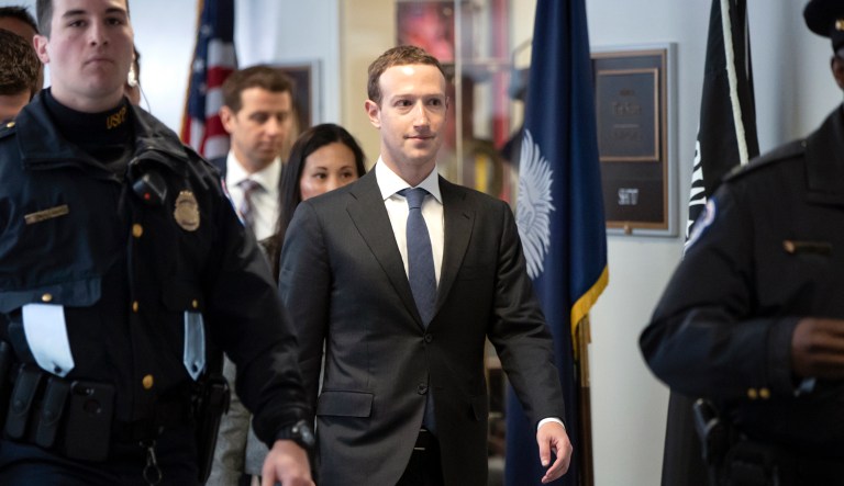 Facebook CEO Mark Zuckerberg leaves a meeting with Sen. Bill Nelson, D-Fla., the ranking member of the Senate Commerce Committee, on Capitol Hill this week. Zuckerberg testified Tuesday before a joint hearing of the Commerce and Judiciary committees.