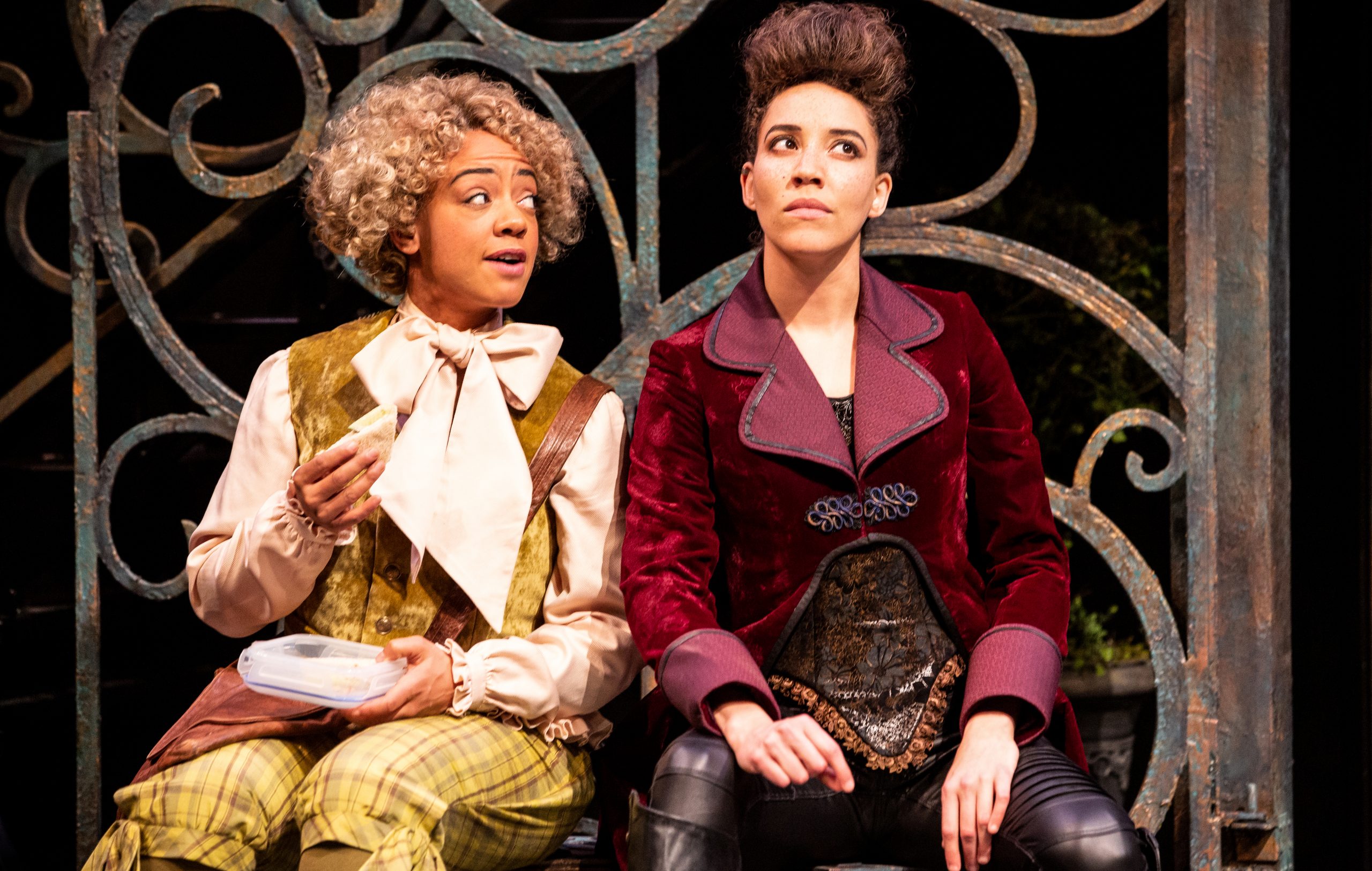 Beryl Bain (left) as Dromio of Syracuse and Jessica B. Hill as Antipholus of Syracuse in the Stratford Festival’s production of ‘The Comedy of Errors.’