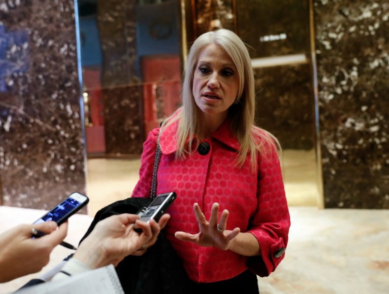 Kellyanne Conway has taken a public stand against the selection of Mitt Romney, although she has said she will stand behind whatever decision Trump ultimately makes. (AP Photo)