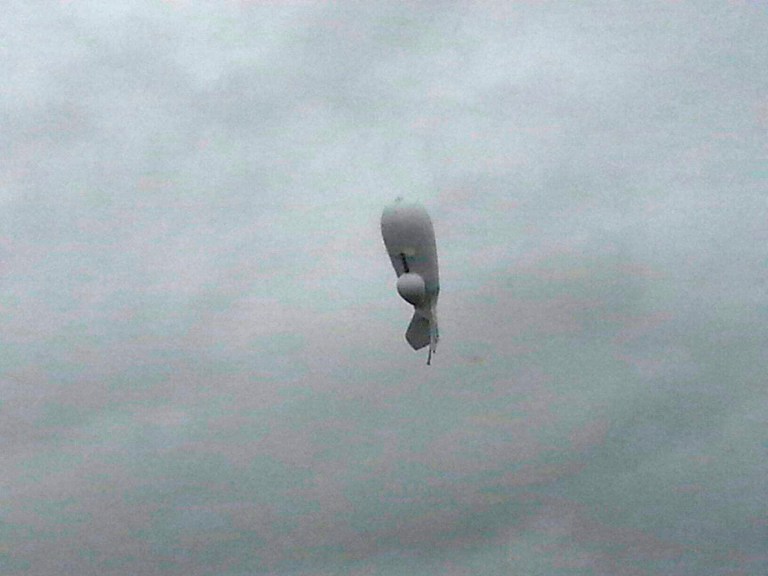 The blimp, which was tethered at the Aberdeen Proving Ground in Maryland, dragged a cable across parts of Pennsylvania, knocking out power to thousands. (Courtesy of Susan Switzer via AP)