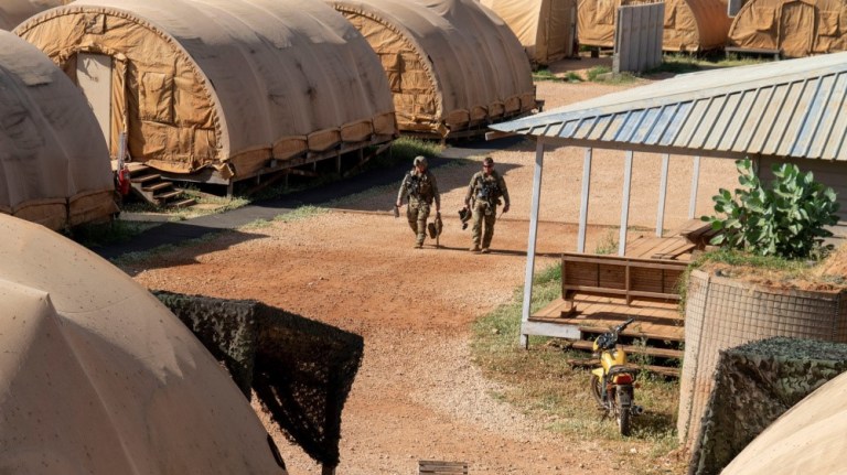 U.S. service members walking to their post in Somalia Jan. 29, 2021. AFRICOM forces continue to train, advise and support Somali and other East African partners in their fight against violent extremism.