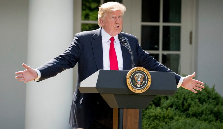 President Trump announces US exit from the Paris climate change agreement. (AP Photo/Andrew Harnik)