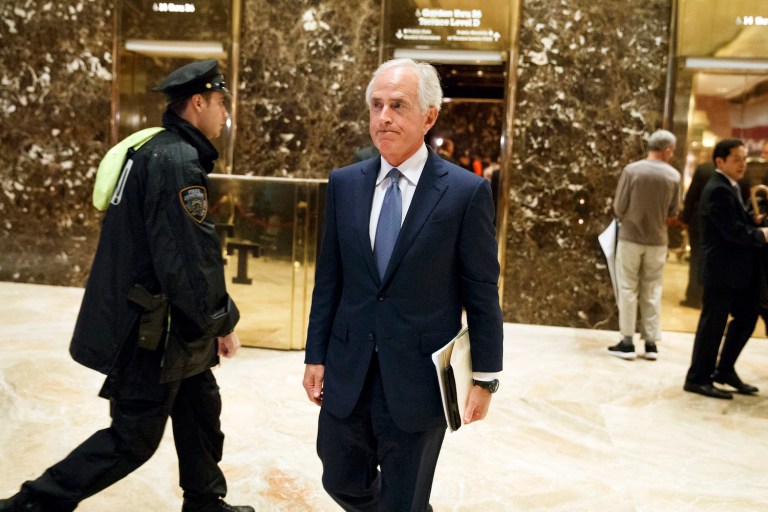 Corker said he has played no role in trying to persuade the transition team not to name Bolton. (AP Photo/Evan Vucci)