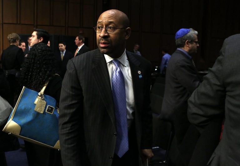 WASHINGTON, DC - FEBRUARY 27:  Mayor of Philadelphia and president of the U.S. Conference of Mayors Michael Nutter leaves after a hearing before the Senate Judiciary Committee February 27, 2013 on Capitol Hill in Washington, DC. The committee held a hearing on 