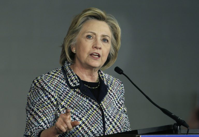 Democratic presidential candidate Hillary Clinton condemned GOP front-runner Donald Trump's plans to track all Muslims living in the U.S. (AP Photo/LM Otero)
