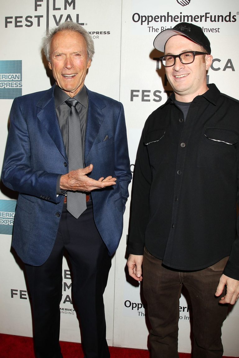 This image released by Starpix shows directors Clint Eastwood, left, and Darren Aronofsky at the Tribeca Talks Directors Series in New York on Saturday, April 27, 2013. In a wide-ranging interview Saturday about film directing at the Tribeca Film Festival, Eastwood said he admires the 104-year-old Portuguese director Manoel de Oliveira. Said Eastwood: 