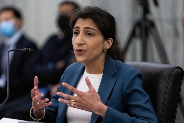 Lina Khan testifies during a Senate Commerce, Science, and Transportation Committee nomination hearing on Capitol Hill, in Washington, Wednesday, April 21, 2021 (file)