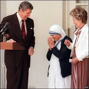Two greats: President Reagan and Mother Teresa shown in June 1985 when she was awarded the Medal of Freedom. AP Photo