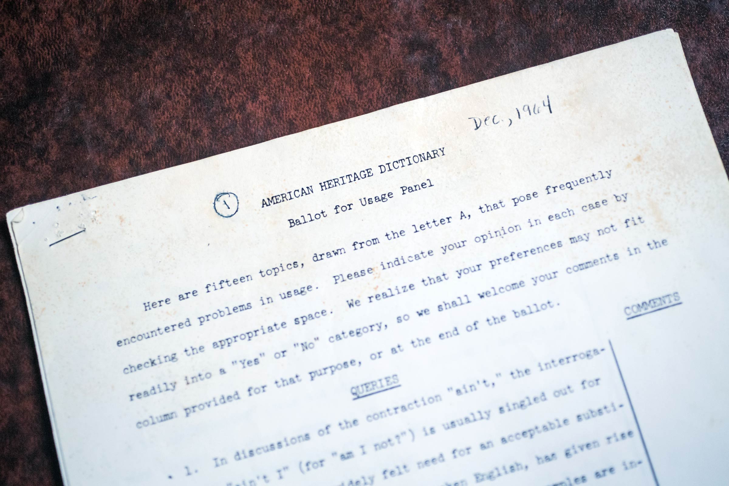1964 American Heritage Dictionary ballot