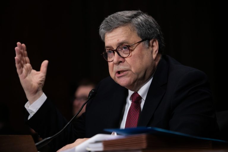 Attorney General William Barr testifies on Capitol Hill, Wednesday, May 1, 2019.