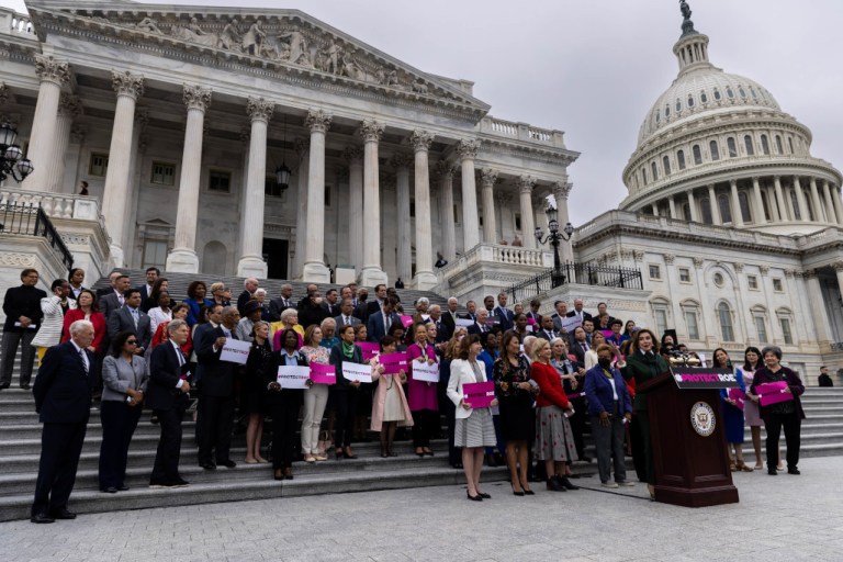House Democrats hold a press conference in favor of abortion rights at the Capitol in Washington, D.C., on Friday.
