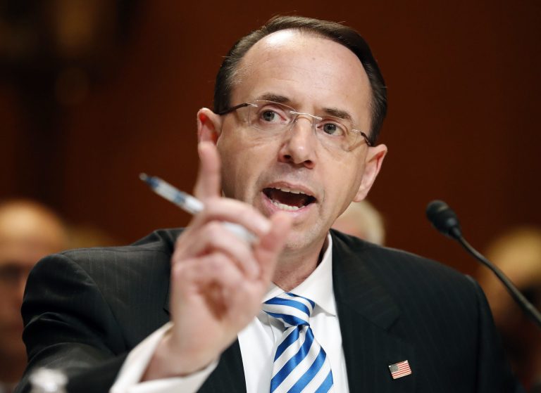 Deputy Attorney General Rod Rosenstein may be forced to look into the propriety of the investigation into the Trump administration, according to former House Speaker Newt Gingrich. (AP Photo/Alex Brandon)