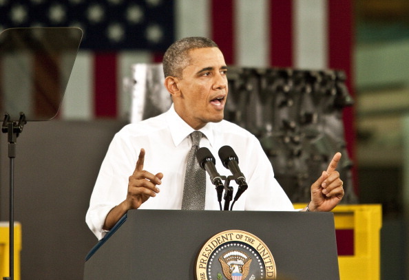 ARDEN, NC  - FEBRUARY 13:  U.S. President Barack Obama delivers remarks on the economy at Linamar Corporation on February 13, 2013 in Arden, North Carolina.  President Obama delivered the remarks at the North Carolina auto components manufacturing plant following his State of the Union speech on Tuesday.  (Photo by John W. Adkisson/Getty Images)