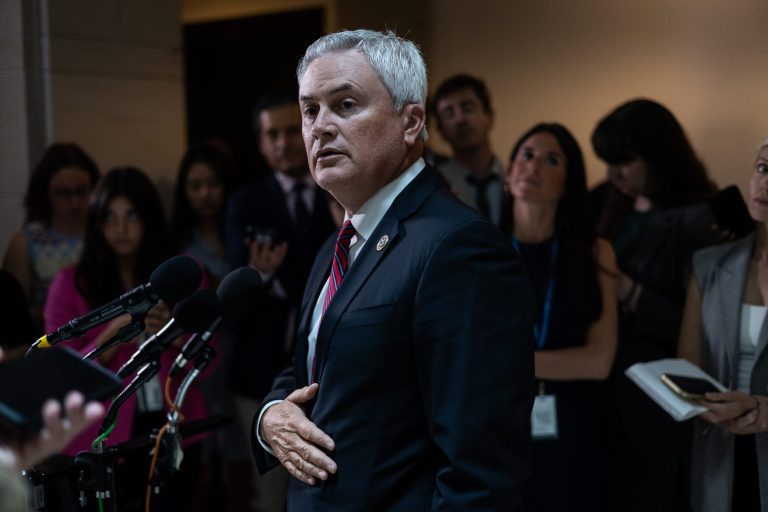 Rep. James Comer Jr., R-Ky., speaks to reporters about Hunter Biden Tuesday, June 20, 2023, on Capitol Hill in Washington. President Joe Biden's son Hunter will plead guilty to federal tax offenses and avoid a full prosecution on a separate gun charge in a deal with the Justice Department that likely spares him time behind bars.