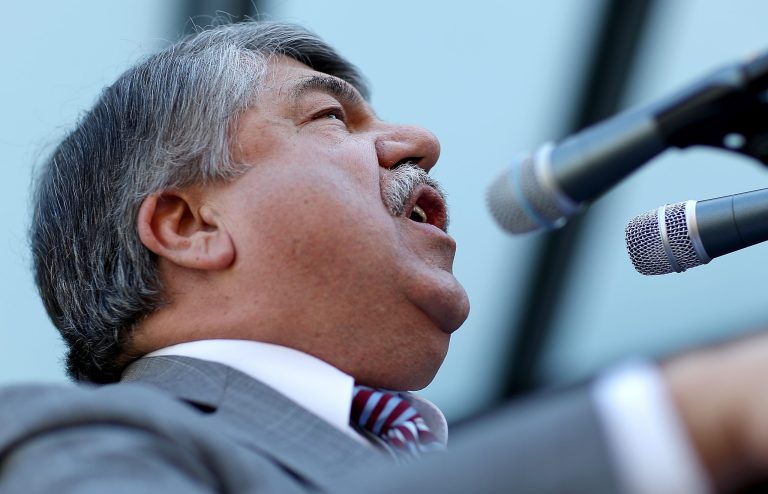 AFL-CIO President Richard Trumka speaks to protesters prior to a 'Don't Trade Our Future' march organized by the group Campaign for America's Future on April 20, 2015 in Washington. (Photo by Win McNamee/Getty Images)