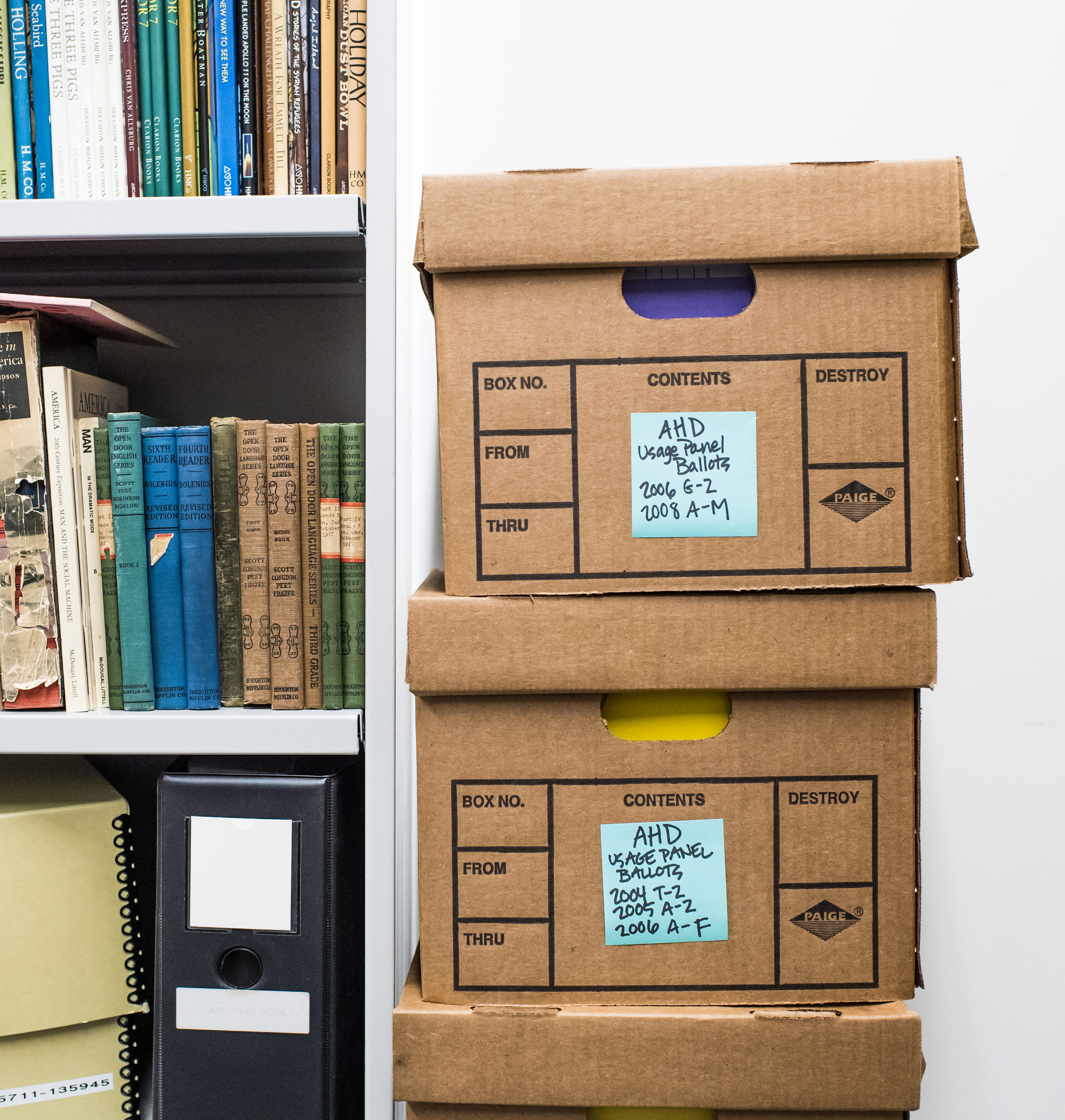 'American Heritage Dictionary' usage panel ballots in storage.