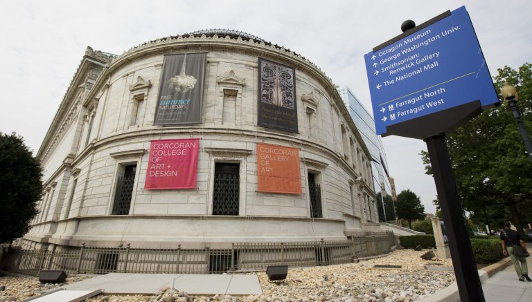 The Corcoran Gallery of Art in Washington, Monday, Aug. 18, 2014. A District of Columbia judge has decided to approve a proposed merger of one of the nation's oldest museums with two larger institutions in Washington. The ruling Monday from Judge Robert Okun allows the Corcoran to merge the museum and its college into George Washington University and the National Gallery of Art, effectively dissolving the independent art gallery and handing over its $2 billion in assets. (AP Photo/Manuel Balce Ceneta)