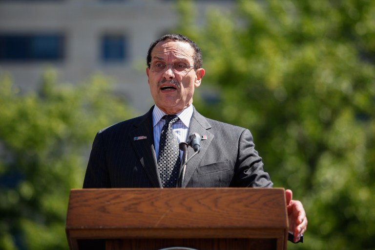 Mayor gray speaks at the 9/11 National Day of Service and Remembrance in Freedom Plaza hosted by Serve D.C., Washington D.C., Tuesday, September 11, 2012