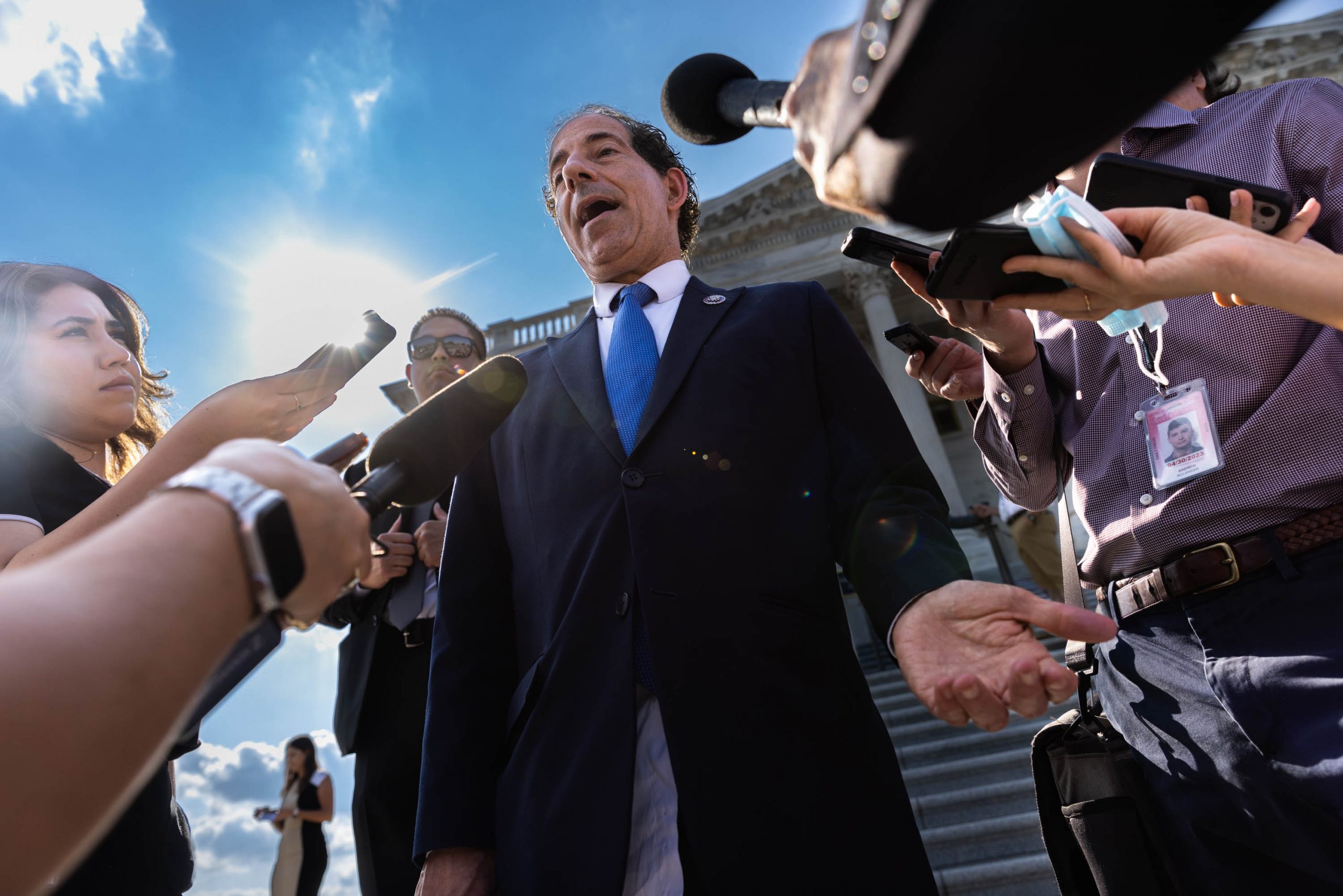 Jamie Raskin (D-MD) takes questions from reporters about the upcoming Jan. 6 commission hearings after the last votes of the week at the Capitol Sept. 15, 2022, in Washington, D.C. 