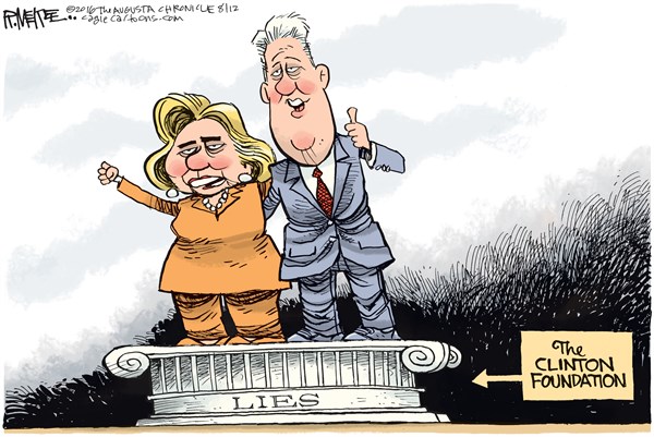 Editorial cartoon: The leaning foundation of lies
