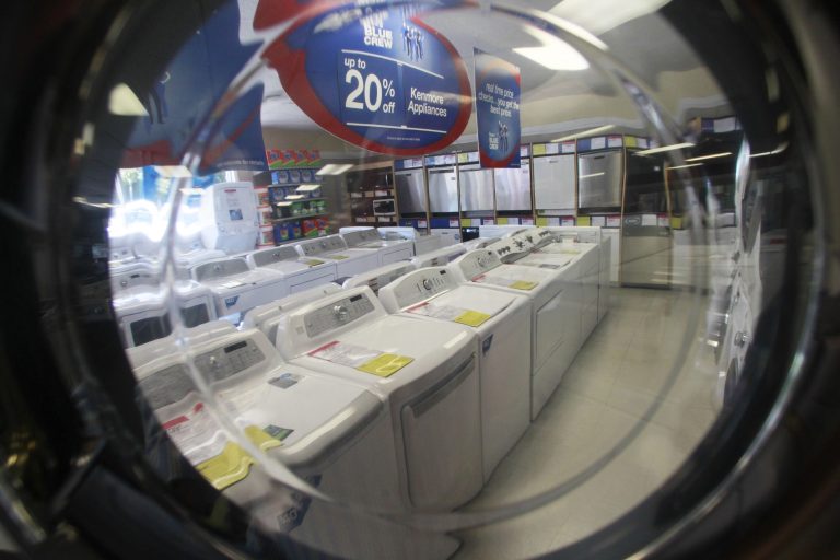 In this Wednesday, Sept. 18, 2013 photo, appliances are on display at a Sears store in Berlin, Vt.  Commerce Department reports on business orders for durable goods in September Friday Oct. 25, 2013. (AP Photo/Toby Talbot)