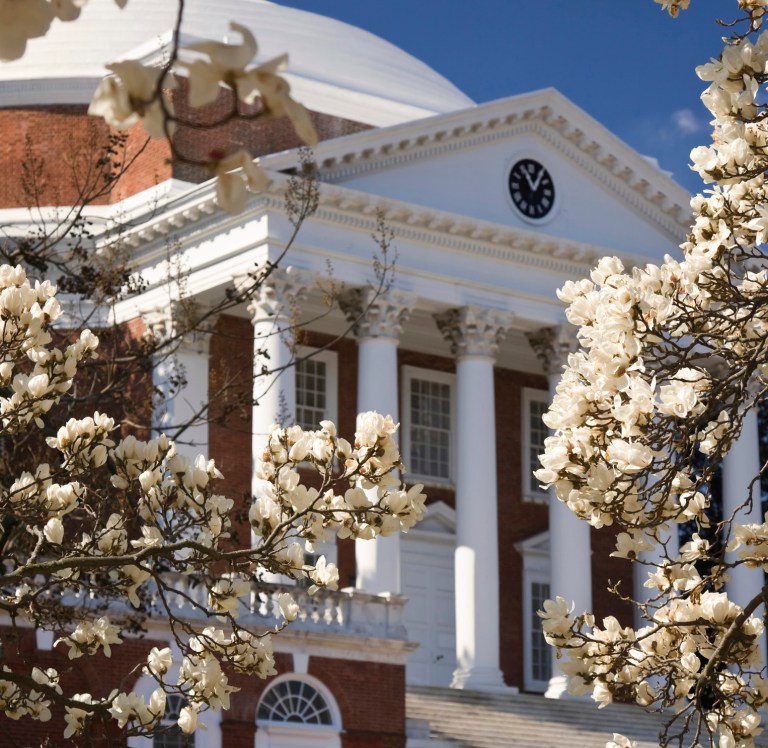 University of Virginia Rotunda, designed by Thomas Jefferson, in springtime