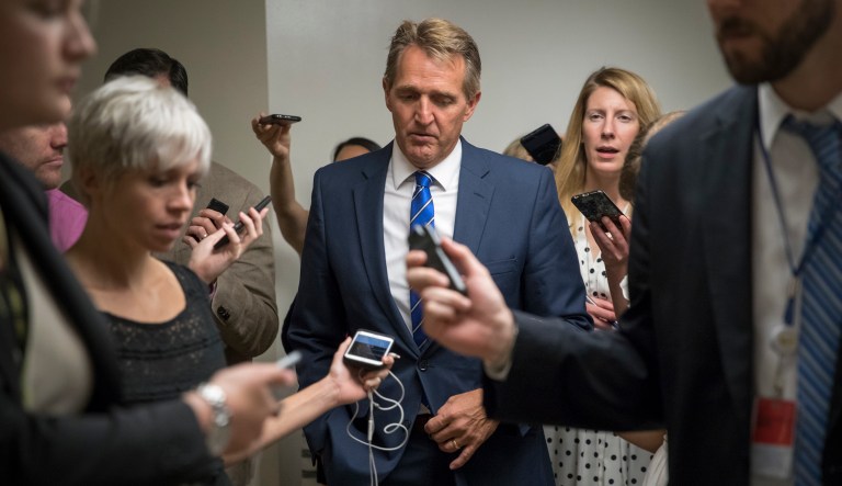 Sen. Jeff Flake, R-Ariz., said the failed attempt to pass a bill repealing and replacing the Affordable Care Act shows Republicans aren't going to be able to accomplish their agenda alone. (AP Photo/J. Scott Applewhite)