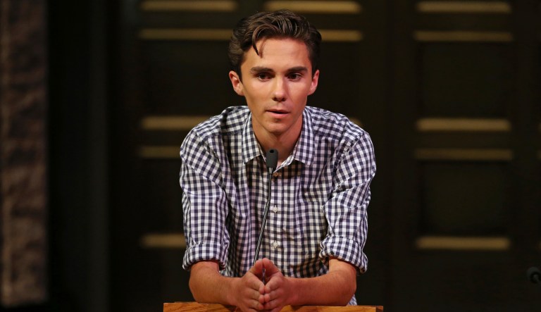 David Hogg, a student survivor from Marjory Stoneman Douglas High School in Parkland, Fla. addresses a community rally for gun control legislation. (AP Photo/Rich Schultz)