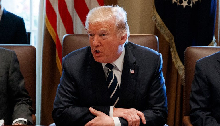 President Trump speaks during a Cabinet meeting at the White House on Monday, Oct. 16, 2017, in Washington. (AP Photo/Evan Vucci)
