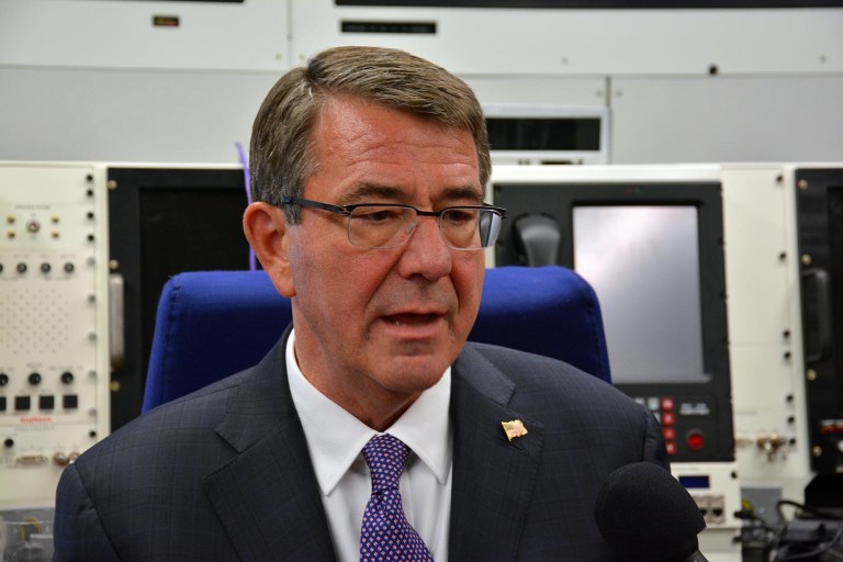 Carter expressed confidence the embattled Iraqi Prime Minister Haider al-Abadi would survive, and that U.S. efforts to accelerate the campaign against the Islamic State would be unaffected. (Jamie McIntyre/Examiner)