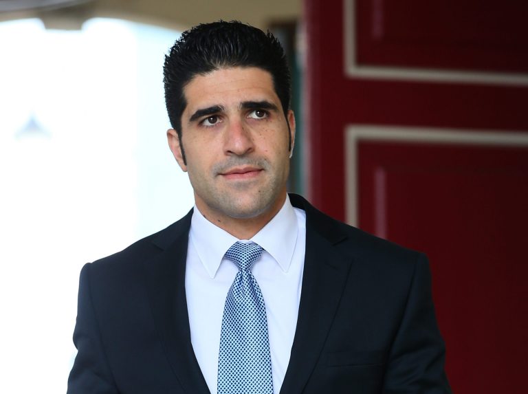 Bodyguard Avi Navama, of the late Russian oligarch Boris Berezovsky arrives at Windsor coroners court, for the inquest into his death in Windsor, England, Wednesday, March, 26, 2014. Berezovsky who changed his name to Platon Elenin died at his home near Windsor in March 2013. (AP Photo/Alastair Grant)