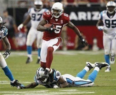 Arizona Cardinals wide receiver Early Doucet breaks free for a touchdown run against the Carolina Panthers.