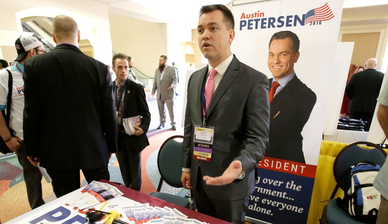 Austin Petersen, the former Libertarian Party politician, explains why he is now a Republican. (AP Photo/John Raoux)
