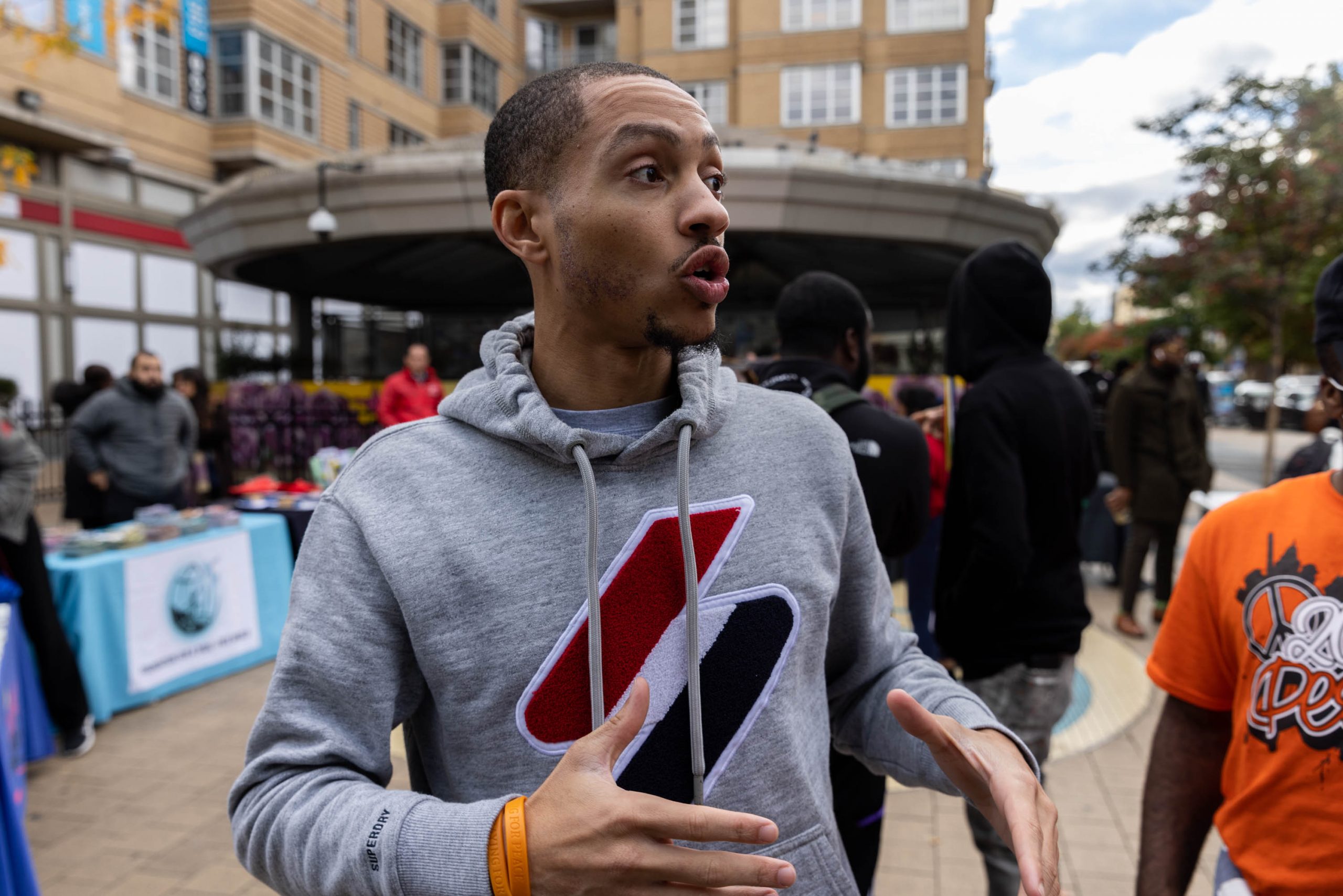 Antonio Mingo, a gun violence survivor, participates in a "Peace Walk" along 14th Street in Washington D.C. There have been 161 homicides in in the District, as of Sept. 30, 2022. 