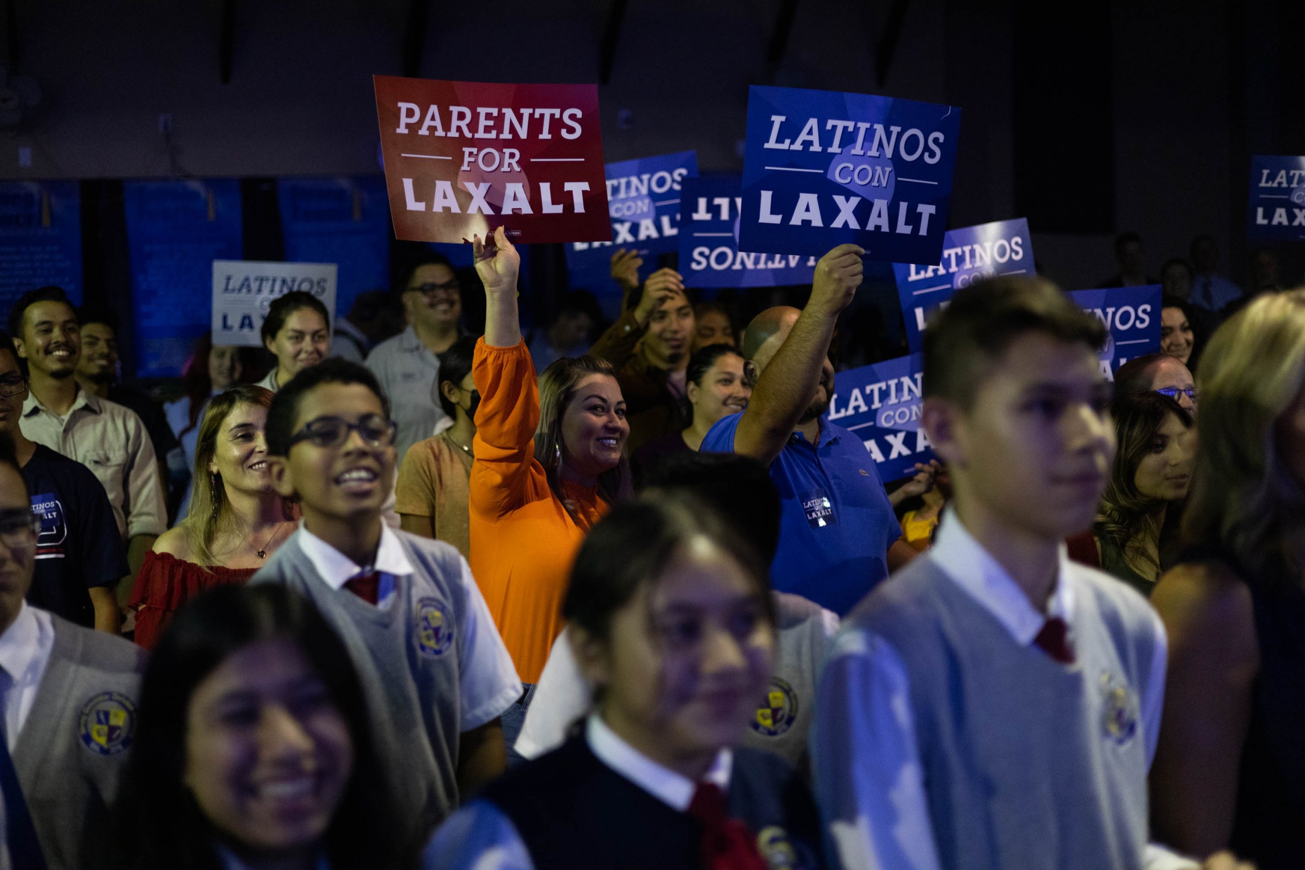 Supporters of Nevada's Republican senatorial nominee, Adam Laxalt, at a Latino outreach event in Las Vegas, Nevada, Thursday, October 20, 2022 